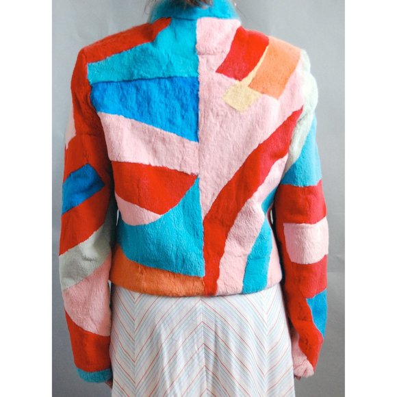 Rabbit Boho Bright Color Fur Coat - Picture 2 of 4